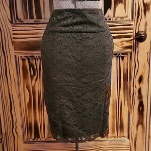 Elegant Olive Lace Skirt -Pencil